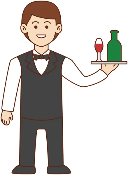 Cameriere doodle cartone animato — Vettoriale Stock