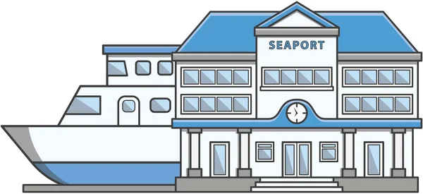 Desenho animado Seaport Doodle Illustration — Vetor de Stock