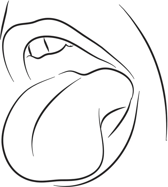 Lengua en blanco y negro ilustración de línea simple — Vector de stock