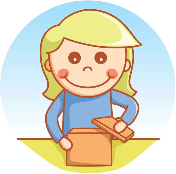 Girl opening box — Stock Vector