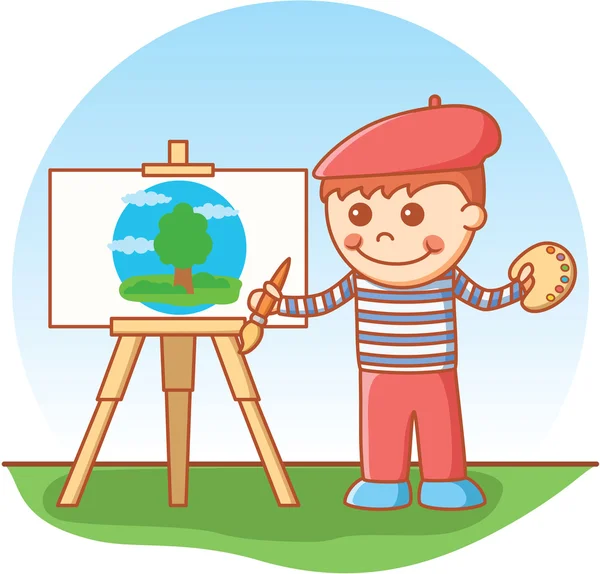 Chlapec malování doodle kreslený vektor — Stockový vektor