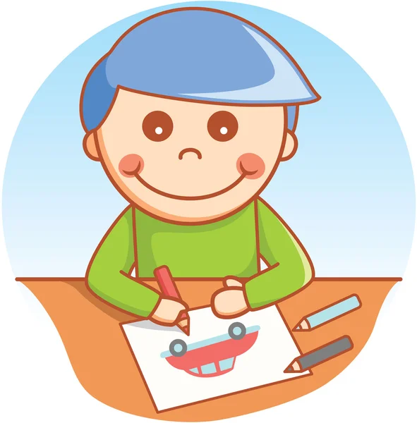 Menino desenho no doodle livro — Vetor de Stock