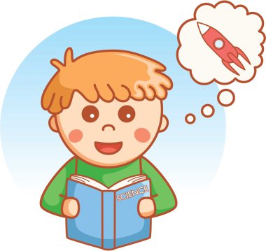 Boy reading and wondering clipart