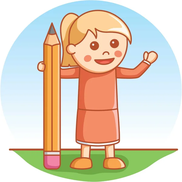 Fille jouer avec crayon — Image vectorielle