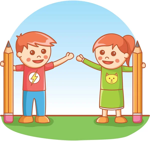 Boy and Girl playing pencil — Stock Vector