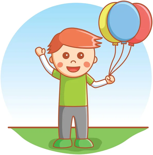 Niño jugando globo — Vector de stock