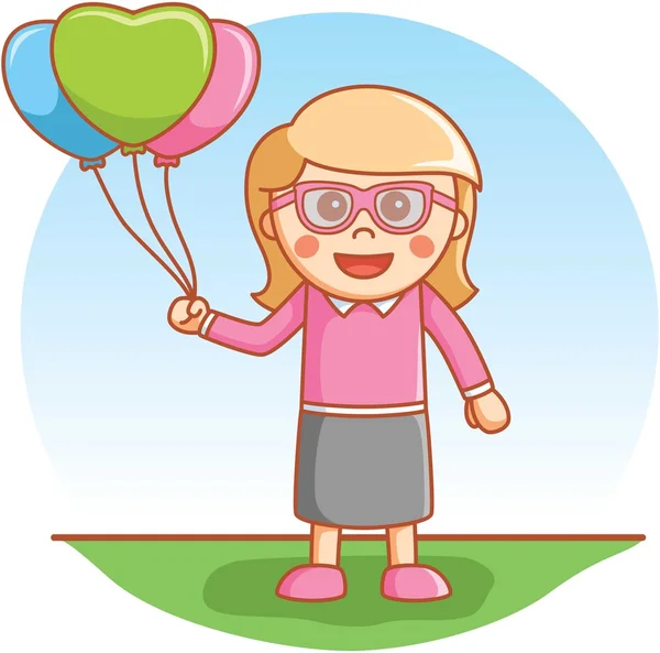 女孩玩气球 — 图库矢量图片