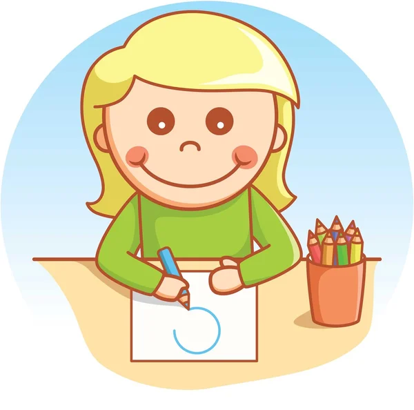 Fille apprendre dessin — Image vectorielle