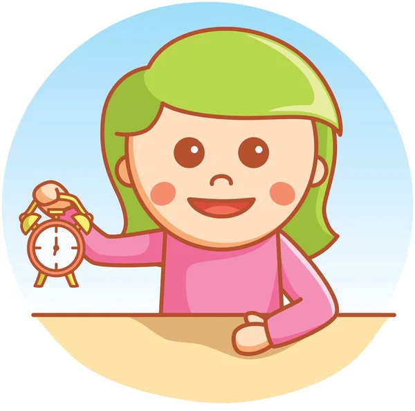 Chica mostrando reloj — Vector de stock