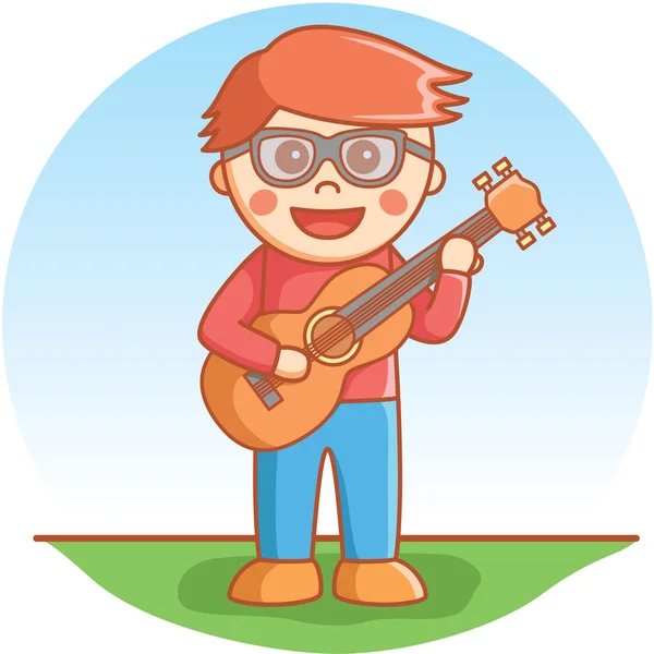 Guitarsit boy playing brown guitar — Stock Vector