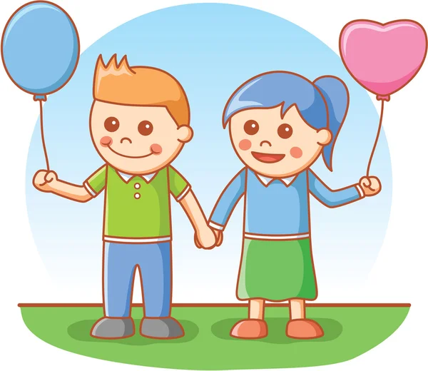 Menino e menina jogando balão — Vetor de Stock
