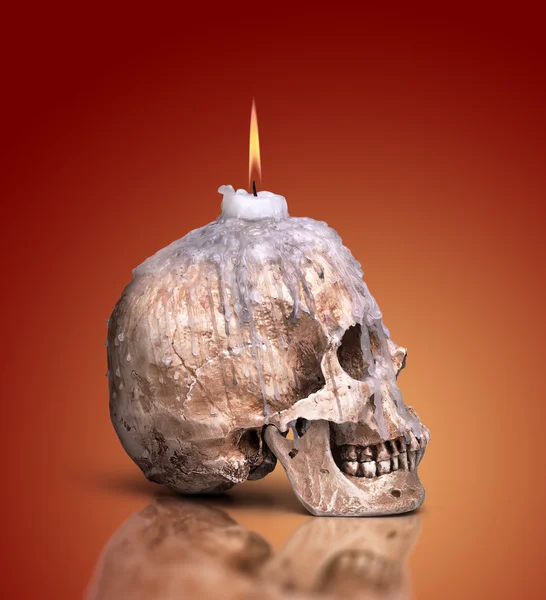 인간 두개골에서 촛대 — 스톡 사진