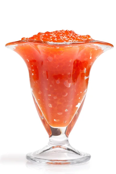 Glazen vaas met rode kaviaar — Stockfoto