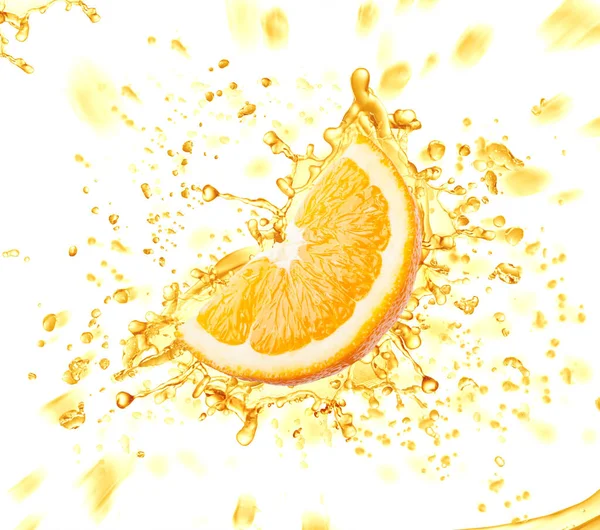 Φέτα Πορτοκαλιού Και Ψεκασμός Χυμού Που Απομονώνονται Λευκό Φόντο — Φωτογραφία Αρχείου