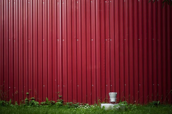 铁红叶子的背景 简单的围栏的例子 在地面上的手电筒的背光 — 图库照片