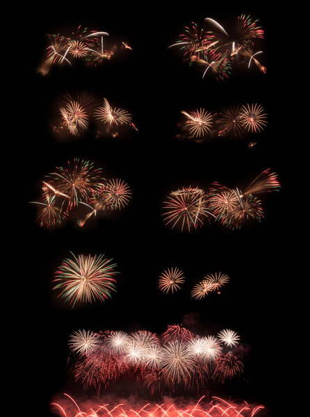 набор ярких взрывов в ночном небе, яркая веселая вечеринка, праздничное настроение