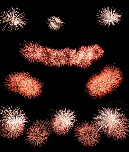 Set Bright Explosions Night Sky Bright Cheerful Party Festive Mood — Stock Photo, Image