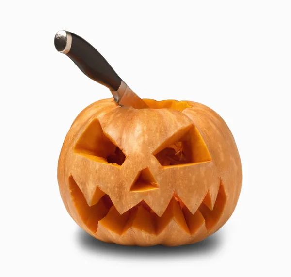 Terrible Orange Halloween Pumpkin White Background — Stock Photo, Image