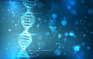 Vektör. İnsan DNA 'sının bir parçası. 3d üçgen soyut biçim.