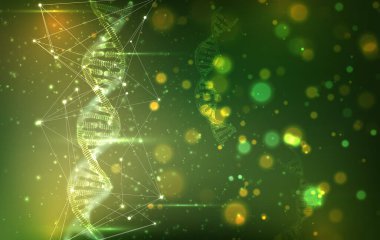 Vektör. İnsan DNA 'sının bir parçası. 3d üçgen soyut biçim.