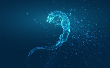 vektör uzun ejderha yılanı koyu mavi bir zemin üzerinde parlayan sihirli iplik tarzında