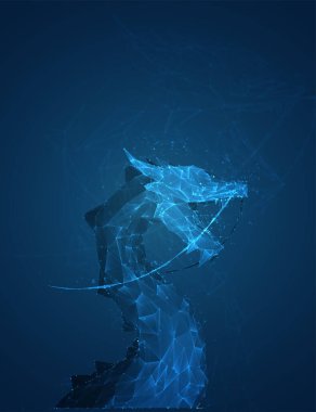vector long dragon snake on a deep dark blue background in the style of triangular polygons and glowing crystals clipart