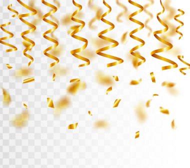 Altın konfetili vektör düzeni yukarıdan düşüyor. beyaz üzerine izole