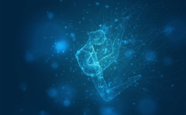 vektör mavi arka plan, kırılgan kadın figürü dans karışıklığı