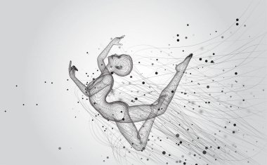 Dalgalı iplikler ve daireler arasında, noktalardan ve eğrilerden 3d vektör kızı