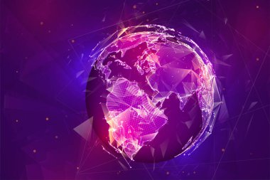 Vektör küre, Dünya gezegeni, noktalardan. konsept büyük veri, işleme ve veri toplama