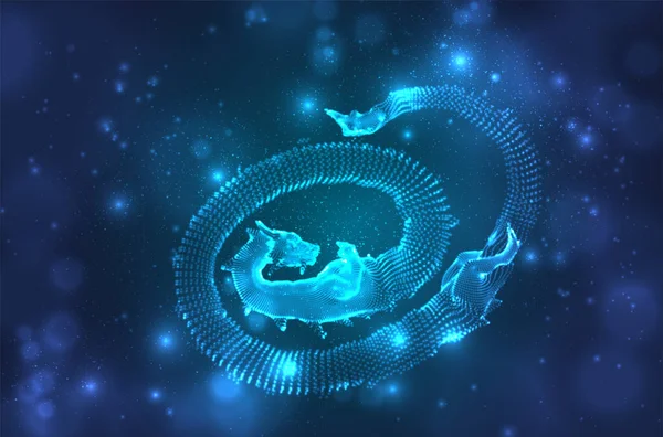 Διάνυσμα Μακρύ Φίδι Δράκος Ένα Βαθύ Σκούρο Μπλε Φόντο Τετράγωνο — Διανυσματικό Αρχείο