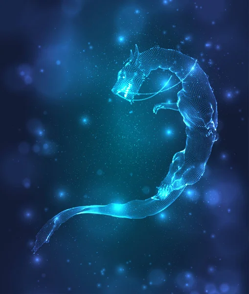Διάνυσμα Μακρύ Φίδι Δράκος Ένα Βαθύ Σκούρο Μπλε Φόντο Τετράγωνο — Διανυσματικό Αρχείο