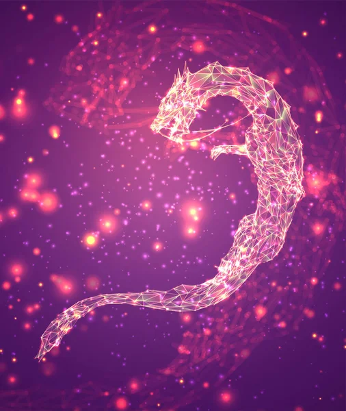 Διάνυσμα Μακρύ Φίδι Δράκος Ένα Ροζ Φόντο Στο Ύφος Των — Διανυσματικό Αρχείο