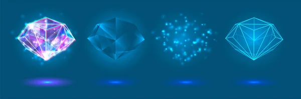 Vektorkristall Elementens Kraft Och Energi Blå Violett Neonglöd — Stock vektor