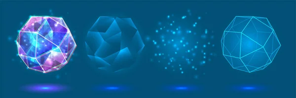 Vectorkristal Kracht Energie Van Elementen Blauw Violet Neon Gloed — Stockvector