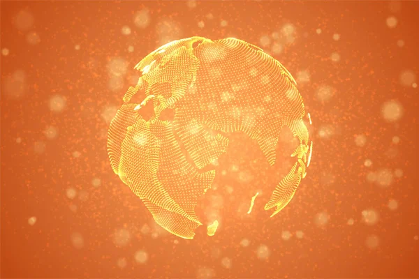 Vektor Planet Bumi Dari Titik Titik Pada Latar Belakang Oranye - Stok Vektor