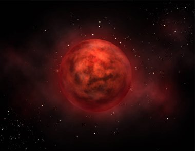 Yıldızlı gökyüzünün arka planına karşı kırmızı gezegen