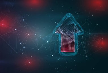 Büyüme sembolü, üst ok soyut gri arkaplan üzerinde kırmızı parıltılarla