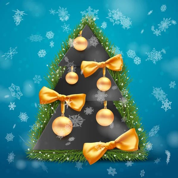 お祝いのポストカードのデザインとお祝い クリスマスツリーのおもちゃとクリスマスツリー 楽しいベクターテンプレート — ストックベクタ