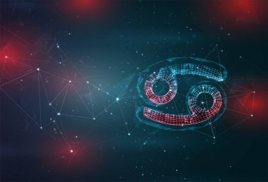 Soyut gri arkaplanda kırmızı ışıklı kanser burcu sembolü