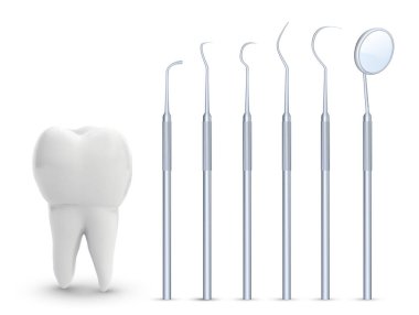 Vektör azı dişi. güzellik ve sağlık. diş temizliği ve kişisel bakım, dişçi aletleri