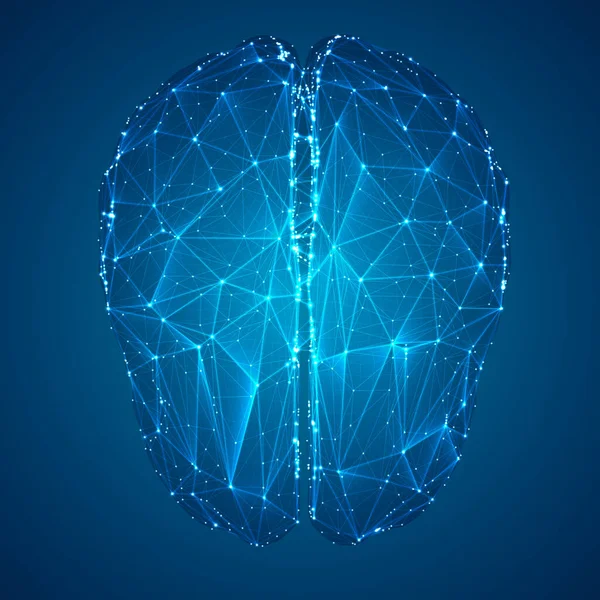 三次元ベクトルサイバー脳 ニューラルネットワークメガデータ処理青い背景のテンプレートインターフェースデザイン — ストックベクタ