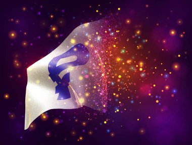 Pembe arkaplandaki 3D vektör bayraklı para birimi rublesi ışıklandırma ve işaret fişeği