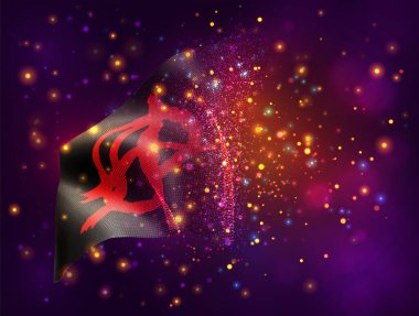 Siyah vektör üzerinde anarşi. Pembe arka planda 3d bayrak. Işık ve işaret fişeği var.