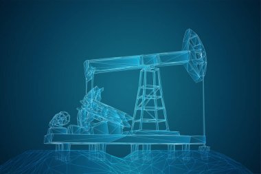 vector oil rig in 3d transparent outline style clipart