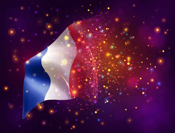 Francia Vector Bandera Sobre Fondo Rosa Púrpura Con Iluminación Bengalas — Archivo Imágenes Vectoriales