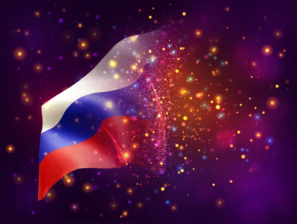 俄罗斯 带有灯光和照明弹的粉色紫色背景上的3D矢量旗 — 图库矢量图片