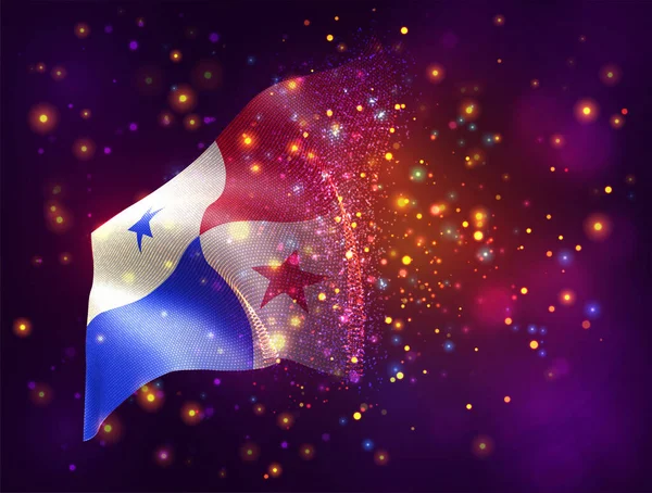巴拿马 粉色紫色背景上带有灯光和照明弹的3D矢量旗 — 图库矢量图片