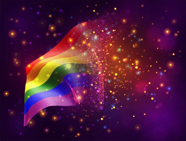 Regenbogen Homosexuell Vektor Flagge Auf Rosa Lila Hintergrund Mit Beleuchtung — Stockvektor