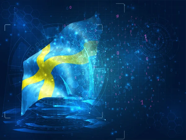 スウェーデン ハードインターフェイスと青の背景にベクトル3Dフラグ — ストックベクタ